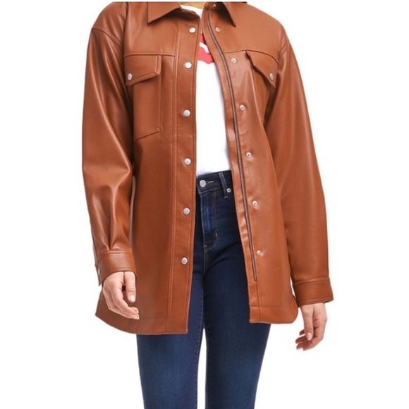 Levi’s Brown Faux Leather Belted Shirt Jacket - Picture 3 of 8